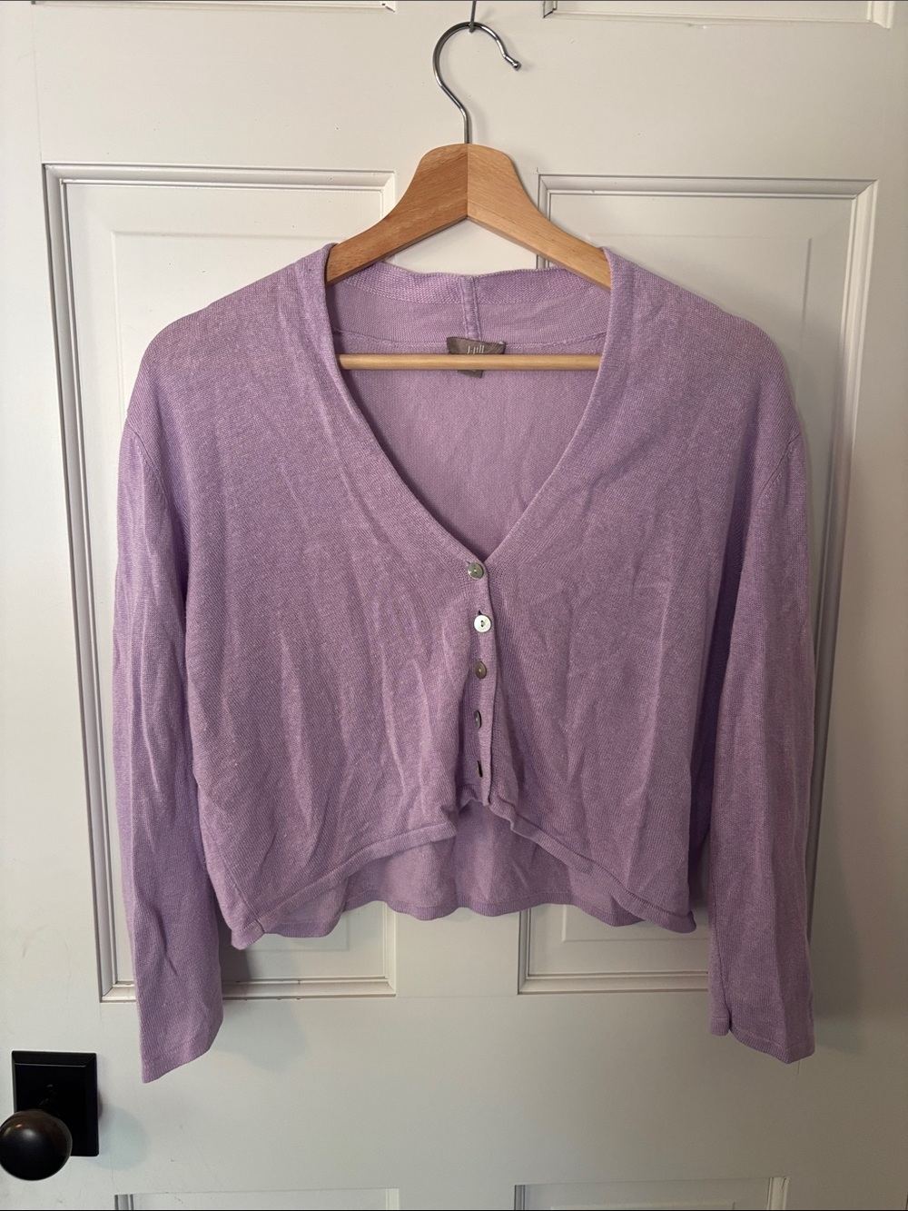 J. Jill Lavender Cropped V-Neck Button Cardigan